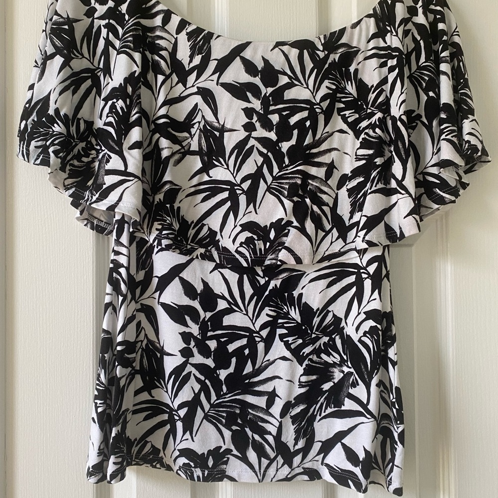 White House Black Market Black and White Off the Shoulder Top